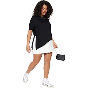 Trendyol Chemisier basique à col rond en tricot pour femme Coupe régulière, Noir, XL grande taille