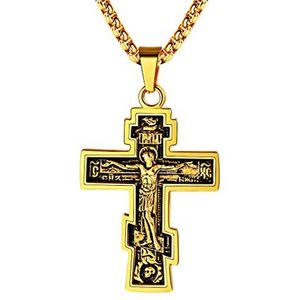 FaithHeart Russisch orthodox kruis voor heren en dames, Byzantijnse kruisbeeld hanger zilver 925/roestvrij staal/verguld met verstelbare ketting 55 cm, religieuze sieraden, beschermende amulet, Geen