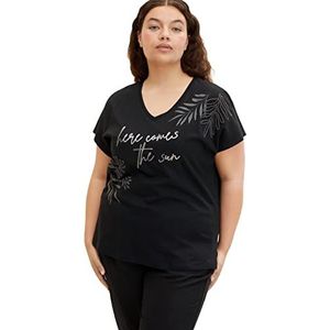 TOM TAILOR Dames T-Shirt 1033381, 14482 - Deep Black, 48, 14482 - Deep Black