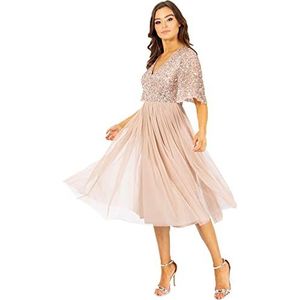 Maya Deluxe Damesjurk voor bruiloft, gast, V-hals, flutter, korte mouwen, pailletten, verfraaiing, eindejaarsbal, bruidsmeisje, jurk voor dames, Poeder roze
