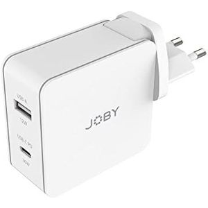 JOBY Wandlader 42 W met dubbele poort, USB-C-oplader en USB-A-oplader, inclusief EU-adapter, UK en US, reisoplader, USB C Power Delivery, dubbele oplader