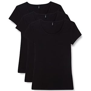 ONLY Onllive Love Ss O-Neck Top 3-pack Cs Jrs T-shirt voor dames, zwart/verpakking: + 2 zwart