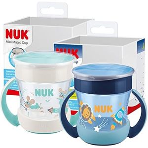 NUK Mini Magic Cup drinkbeker met lichteffect, 6+ maanden, 160 ml, 360° lekvrije rand, ergonomische handgrepen, BPA-vrij, blauw