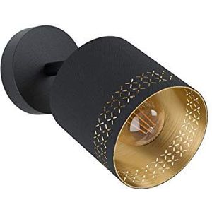 EGLO Esteperra Wandlamp, 1-lichts wandlamp van staal en textiel in zwart en goud, vintage, retro, voor woonkamer of hal, spot met E27-fitting