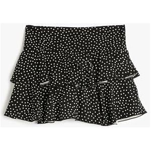 Koton Polka Dot Skort Tiered Pleated Viscose Fabric Shorts voor meisjes, Zwart Design 9D9