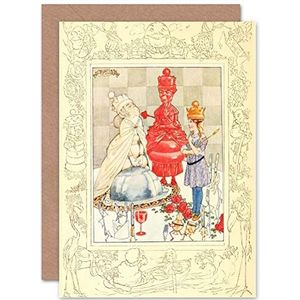 Wenskaart voor verjaardag ""Alice in Wonderland"", rood / wit