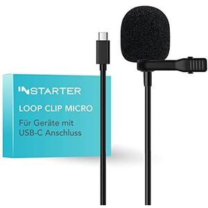 Instarter Koppelmicrofoon met USB-C-aansluiting (6 m kabel), windbescherming en tas, helder geluid, voor camera, smartphone, tablet, pc, 360 graden geluidsopname, inclusief