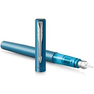 Parker Vector XL vulpen - Turquoise metallic lak op messing - Medium punt met blauwe inktvulling - Geschenkverpakking