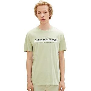 TOM TAILOR-denim T-shirt slim fit en coton avec logo imprimé homme Denim Slim Fit T-shirt pour homme avec logo imprimé en coton (1-Pack), 32246 pois verts, S