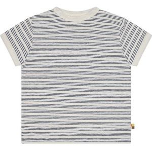 loud + proud T-shirt à rayures en lin et coton bio, certifié GOTS, Bleu outremer, 86-92