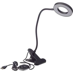 W-LITE 6 W zwarte clip op leeslamp, oogverzorging, 360 graden verstelbaar, kleurtemperatuur verwisselbaar, bureaulamp met hoofdbordklem (niet oplaadbaar, adapter niet inbegrepen)