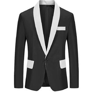 Huixin Modieuze herenjas slim fit business blazer contrastkleur blazer met één knop blazer heren business party lichtgewicht jas, zwart.