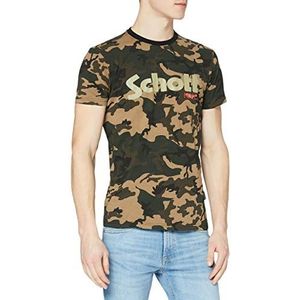 Schott NYC Heren T-shirt, Groen (camouflage/kaki)