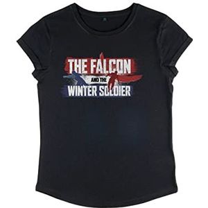 Marvel Falcon and The Winter Soldier - Spray Paint Vrouwen Rold Sleeve T-Shirt Dames Zwart, S, zwart.