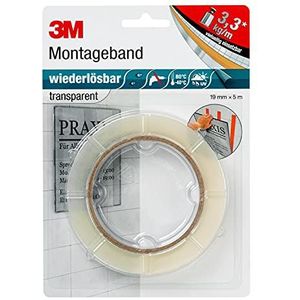 3M dubbelzijdige tape voor binnen en buiten, transparant, 19 mm x 5 m x 0,8 mm