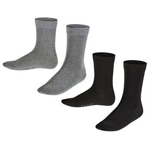 FALKE Happy 2 stuks uniseks sokken voor kinderen, katoen, wit, zwart, versterkte kleuren, dun, zonder motief, 2 paar, Zwart (assortiment 50)