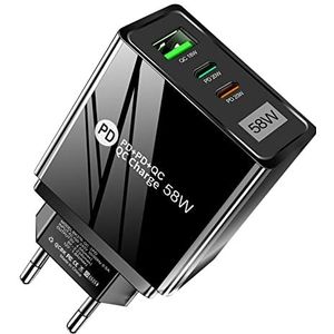 HORJOR Snellader USB C, 58 W, 3 poorten, universele USB-oplader met PD en QC, USB-C-aansluiting, netadapter voor iPhone, Samsung, iPad, Huawei, Xiaomi, Redmi, Google Pixel