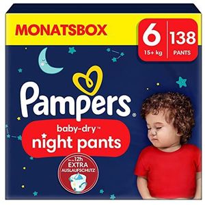 Pampers Baby-Dry Night Pants, maat 6, 138 luiers, 15 kg+, Pampers nachtbroekjes voor extra bescherming de hele nacht
