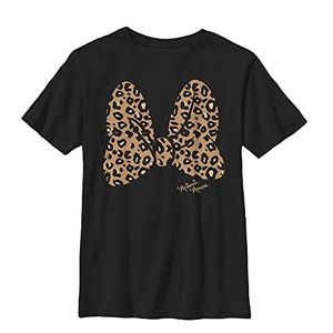 Disney Minnie Mouse T-Shirt Leopard Bow Boys, zwart, XS, zwart.