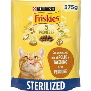 Purina Friskies Droogvoer voor gesteriliseerde katten met kip, kalkoen en groenten, 12 blikjes à 375 g