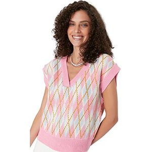 Trendyol Gilet en tricot à col en V standard pour femme, rose, S
