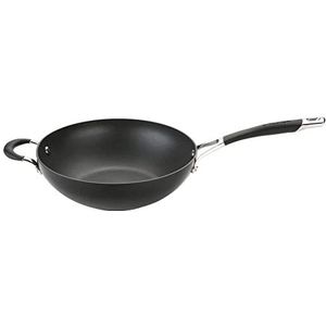 Circulon Generic Wok met deksel van hard geanodiseerd glas, 34 cm, aluminium, 26 cm, zwart