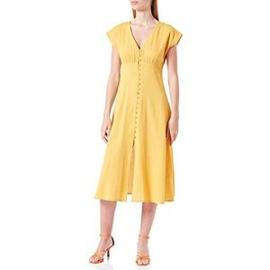 Springfield Effen midi-jurk met knopen voor dames, Gele print
