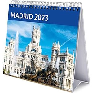 Grupo Erik - Bureaukalender 2023 Madrid – 12 maanden | 20 x 18 cm, maandkalender in het Frans, januari 2023 tot december 2023 | FSC-gecertificeerd, met vaste houder