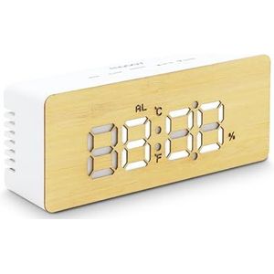 MOOOV Bamboe-led-model, wekker van bamboe, datumweergave van temperatuur en vochtigheid, nachtmodus met instelbare helderheid, snooze-functie, automatisch energiebesparend, weekalarm - 477316