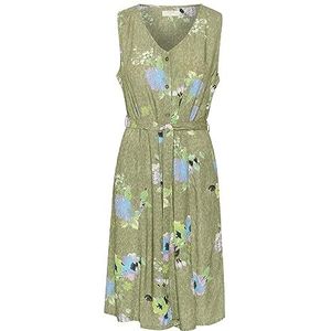 Cream Womens Maxi Dress Sleeveless Flared Tiers Straight Neck Summer Loose Fit Femme, Vintage Oil Green Floral, 44