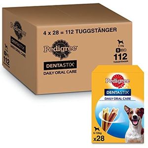 Pedigree DentaStix Daily Oral Care tandverzorgingssnack voor kleine honden - hondensnoepjes met kip en rundvlees smaak voor elke dag - 112 stokjes (4 x 28 stuks)