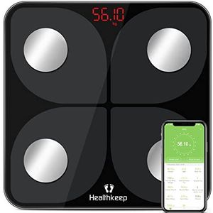 Digitale personenweegschaal met Smart Balance-app, Bluetooth voor lichaamsvet, BMI, spiermassa, eiwitten, BMR, zwart