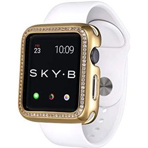 14K / 18K verguld of gerhodineerd Apple Watch hoesje met Swarovski CZ zirkonia of spinel rand - Kleur- en maatopties, goud, Large (42mm), Case, Goud, Geval