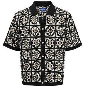JACK & JONES Jorcartagena Polo en tricot crocheté pour homme, Noir, M