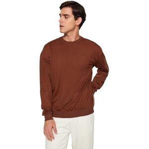 Trendyol Effen normaal sweatshirt met ronde hals trainingspak voor heren (1 stuk), Bruin