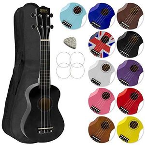 Mad About SU8 Sopraan Ukulele met gratis gigbag, pick en reservesnaren - geweldig voor scholen en beginners, nu met Carbon Black Strings voor verbeterde Tuning - zwart