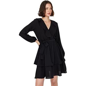 Trendyol Geweven mini-jurk met ruches zoom voor dames, zwart, 62, zwart.