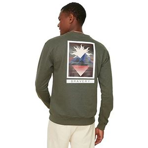 Trendyol Khaki sweatshirt voor heren met ronde hals, rechte pasvorm, trainingspak, kaki, S, Khaki (stad)