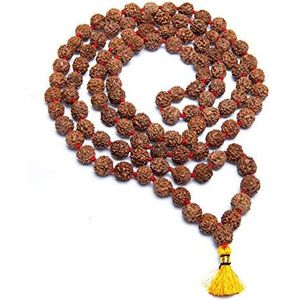 Wonder Care authentieke Rudraksh Mala-5face 108 + 1 kralen - echte Himalaya Rudraksha zaden religieuze Ornament rozenkrans Japa Mala ketting - geïmporteerd uit Nepal