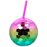 Boland - Disco Ball beker met rietje, 550 ml, partybeker met rietje, partybeker met rietje, plastic beker, feestservies