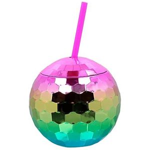 Boland - Disco Ball beker met rietje, 550 ml, partybeker met rietje, partybeker met rietje, plastic beker, feestservies