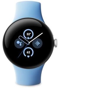 Google Pixel Watch 2 - Behuizing van aluminium zilver gepolijst - sportbandje azuurblauw - LTE