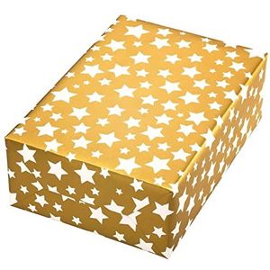 Kerstcadeaupapierrol, gerecycled gouden diadeem, 50 cm x 50 m, gouden sterren op wit gerecycled papier, 80 g/m², kerstcadeaupapier