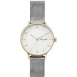 Skagen Riis Drie naalden 36 mm roestvrij staal met roestvrijstalen mesh armband, zilver., 36 mm, armband