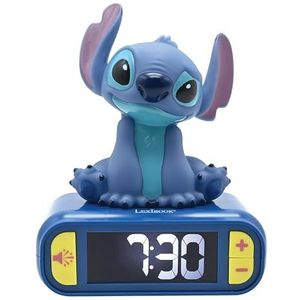 Lexibook Disney Stitch - Wekker met nachtlampje, geluiden en melodieën, lcd-display met achtergrondverlichting, lichtgevend, met sluimerfunctie, blauw, RL800D