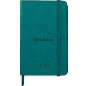 Rhodia Webplanner 2024 A6 agenda met harde rand, verticaal rooster, 160 pagina's ivoorkleurig papier, 90 g, hard omzoomd met elastiek, zwart