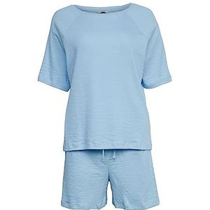 ESPRIT Ensemble de pyjama pour femme en coton et modal côtelé Nw Sus Shorty, Pastel Blue, 42