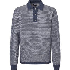 Hackett London Poloshirt Ls van gestructureerd gebreid poloshirt voor heren, Blauw (blauwe print)