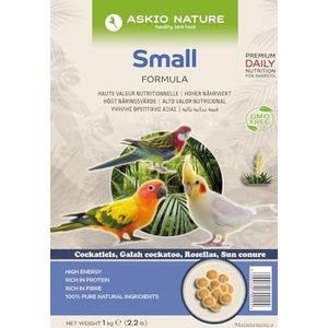 Askio Nature - Hoog energetisch geëxtrudeerd natuurlijk voer voor nimfen en cocorriten | Gezond voer ideaal voor middelgrote en kleine papegaaien - 1 kg verpakking