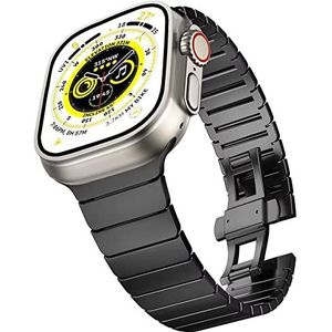 Dabeto Titanium horlogeband compatibel met Apple Watch Ultra Band 49 mm titanium metaal met gebogen gesp compatibel met Apple Watch SE/Series 8/7 45 mm/44 mm, titanium zwart